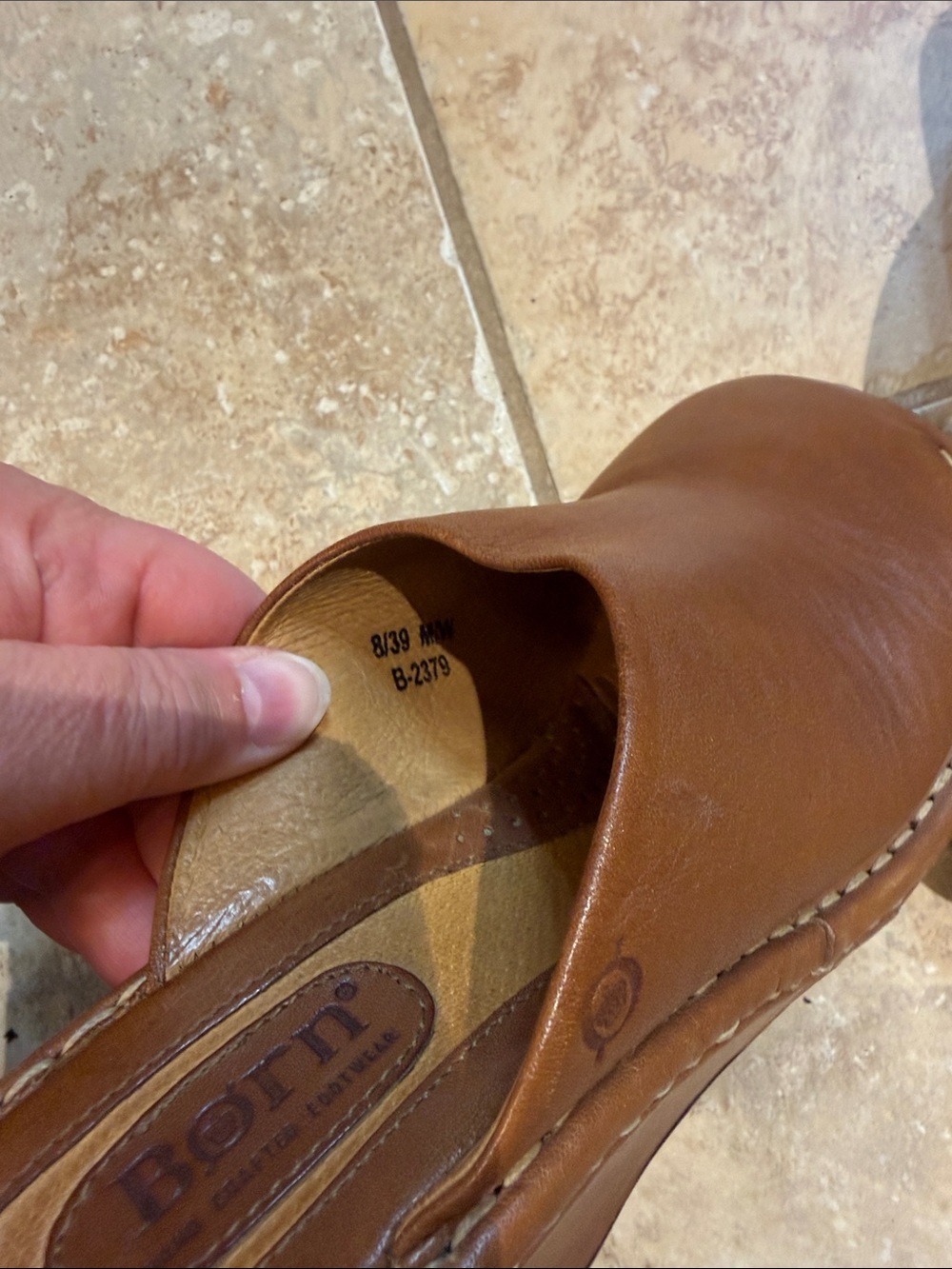 Born Brown Leather Wedge Mule Clogs - Picture 6 of 8